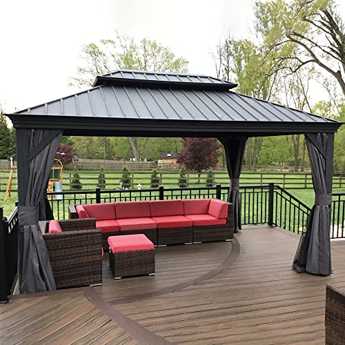 PURPLE LEAF 10' X 14' Permanent Hardtop Gazebo Aluminum Gazebo with Galvanized Steel Double Roof for Patio Lawn and Garden