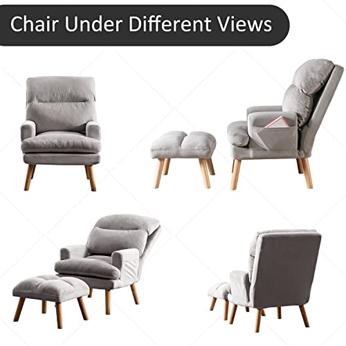 INZOY Accent Chairs with Ottoman, Velvet Fabric Armchair with Ottoman for Bedroom Living Room