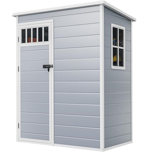 DWVO 6x4.4 FT Resin Storage Shed with Fence-Style and Side Windows, Lockable Door, and Vents for Garden, Backyard, Patio, Lawn, Brown
