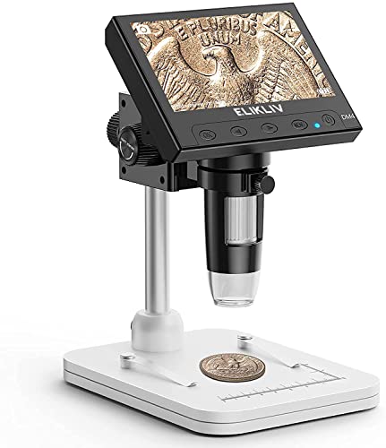 Elikliv Microscope, LCD Digital Coin Microscope 1000x, Coin Magnifier with 8 Adjustable LED Lights, PC View Compatible with Windows/MacBook, EDM4