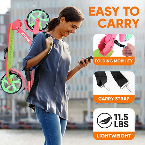 Hurtle Scooter &ndash; Scooter for Teenager &ndash; Kick Scooter &ndash; 2 Wheel Scooter with Adjustable T-Bar Handlebar &ndash