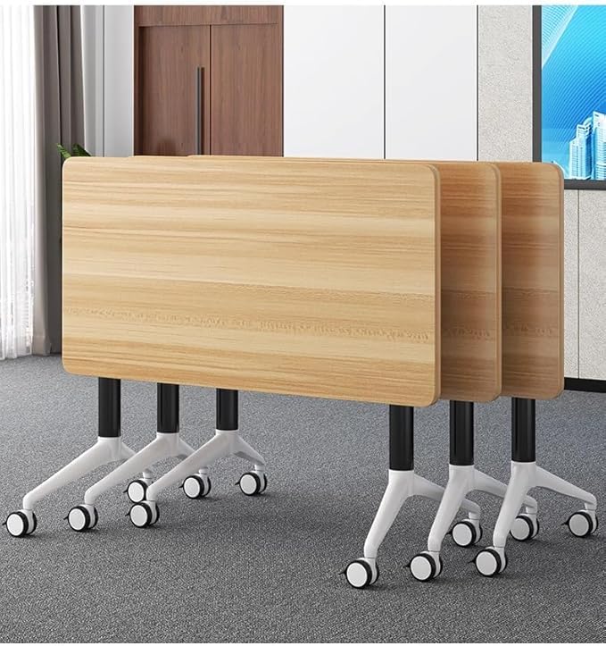 Conference Table Foldable Meeting Tables, Mobile Training Table with Wheels, Flip Top Rolling Seminar Meeting Table for Offices, Meeting Rooms
