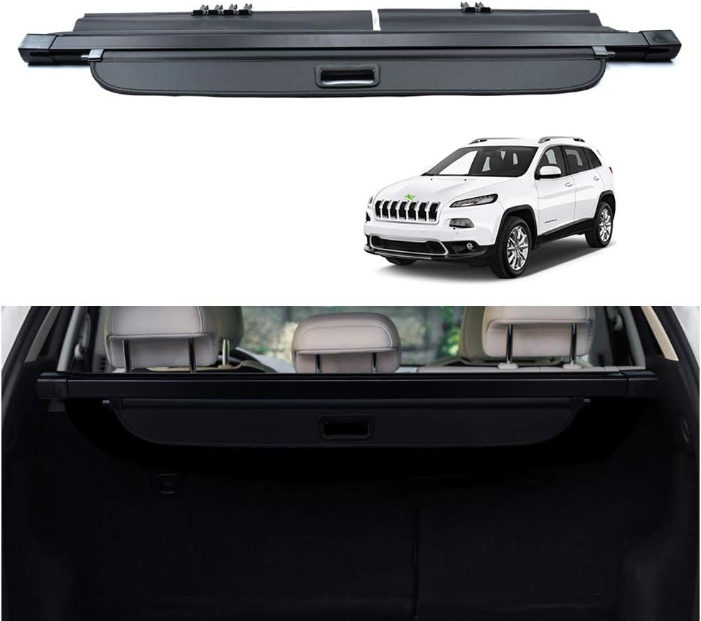 Powerty Fit for Cargo Cover Jeep Cherokee 2014 2015 2016 2017 2018 Retractable Rear Trunk Security Cover Shielding Shade Black No Gap( (Not Fit for