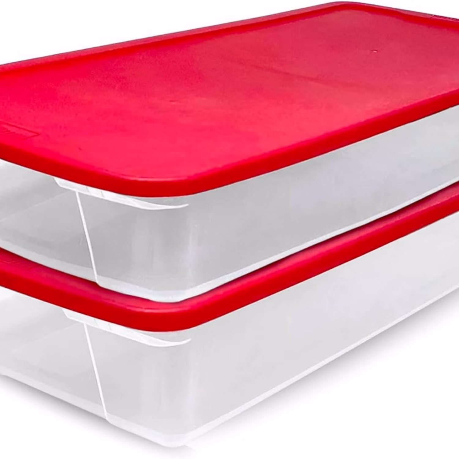 2-Pack Holiday Tote, Clear Plastic Storage Organizer Bins with Lids, 41 Quart, Red