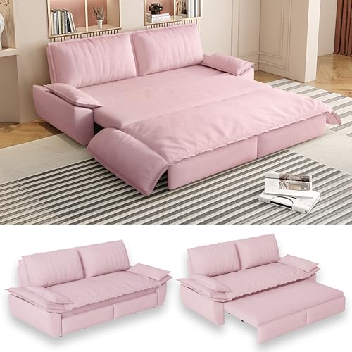 70.1" Futon Sofa Bed Queen Size, Pull Out Bed, 3-in-1 Convertible Sleeper Sofa with 2 Soft Pillows, Modern Velvet Futon Couch for Living Room