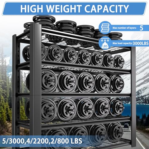 5-Tier Heavy Duty Garage Shelving Unit with Wire Shelves,3000 LBS Capacity Metal Storage Rack 76"H x 60"W x 24"D