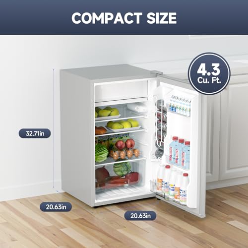 4.3 Cu.Ft Mini Fridge with Freezer, Single Door Mini Refrigerator w/7 Settings Temperature Adjustable and 3 Removeble Shelves