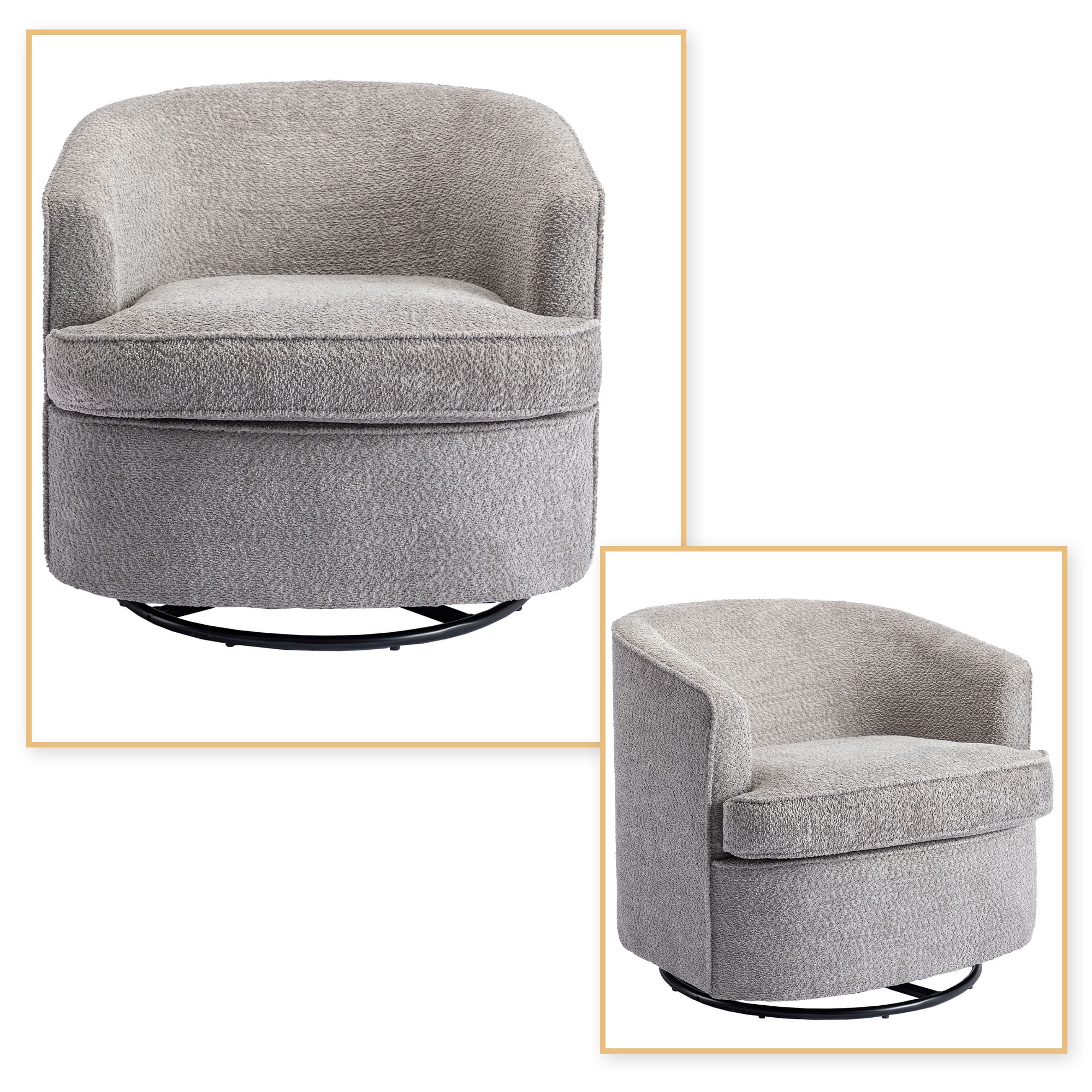 Modern and Cozy Chenille Fabric Swivel Barrel Chair with Metal Base for Living Room, Bedroom, Gray