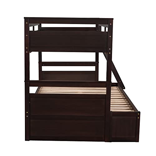 Ball & Cast Twin-Over-Twin Bunk Bed with Twin-Size Trundle and 3 Storage Stairs,Wood Bunkbed w/Full-Length Guardrails,Slat Support