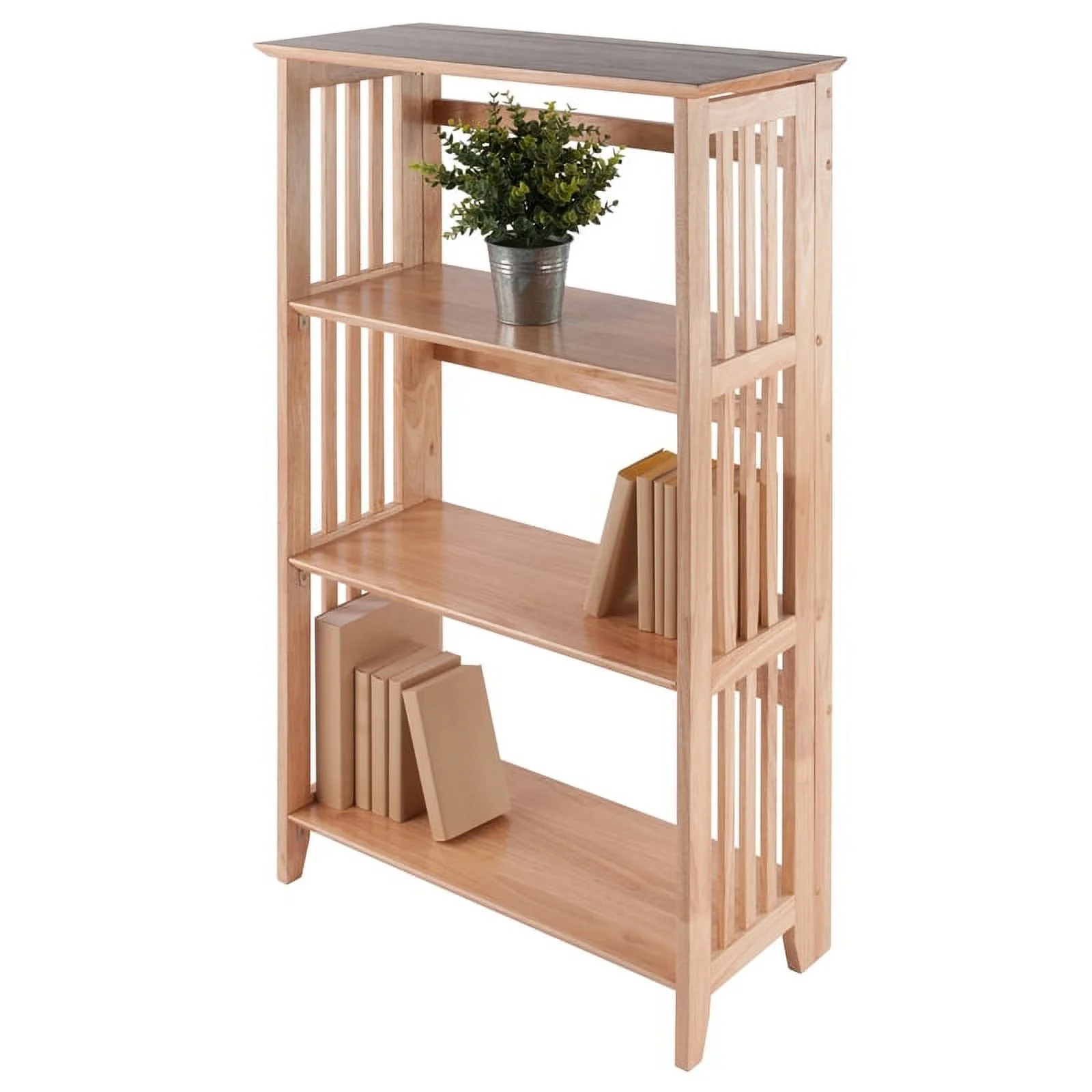Bowery Hill 4-Tier Transitional Wood Folding Bookcase in Natural
