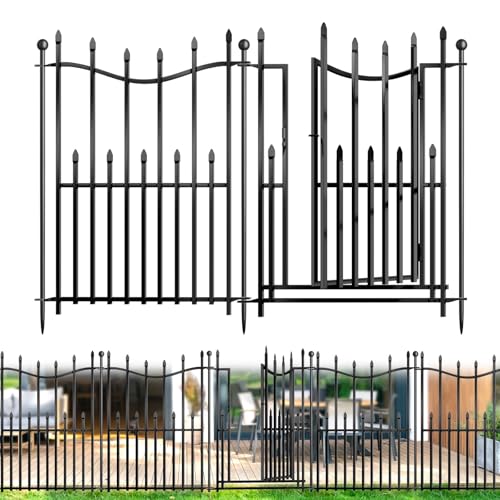 8 Panels No Dig Decorative Garden Fence, 40in(H)×17.6ft(L) Heavy-Duty Rustproof Metal Panels, Outdoor Dog Barrier for Yard & Patio, Landscape