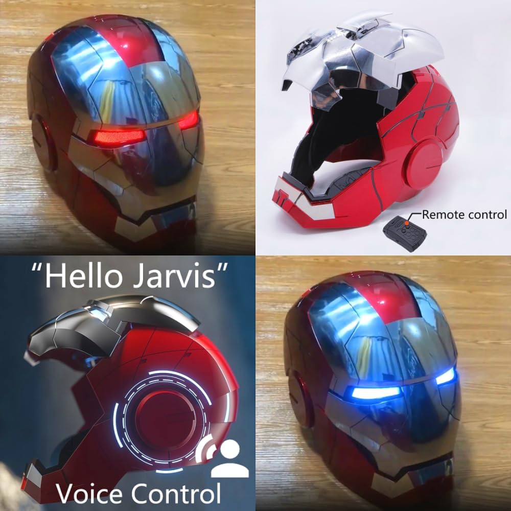 Adult Iron-Mans Helmet Electronic MK 5 Helmet with Jarvis Voice/Sensing/Remote Control Open/Close Sounds & LED Eyes Light Up Super Hero Movie 1:1