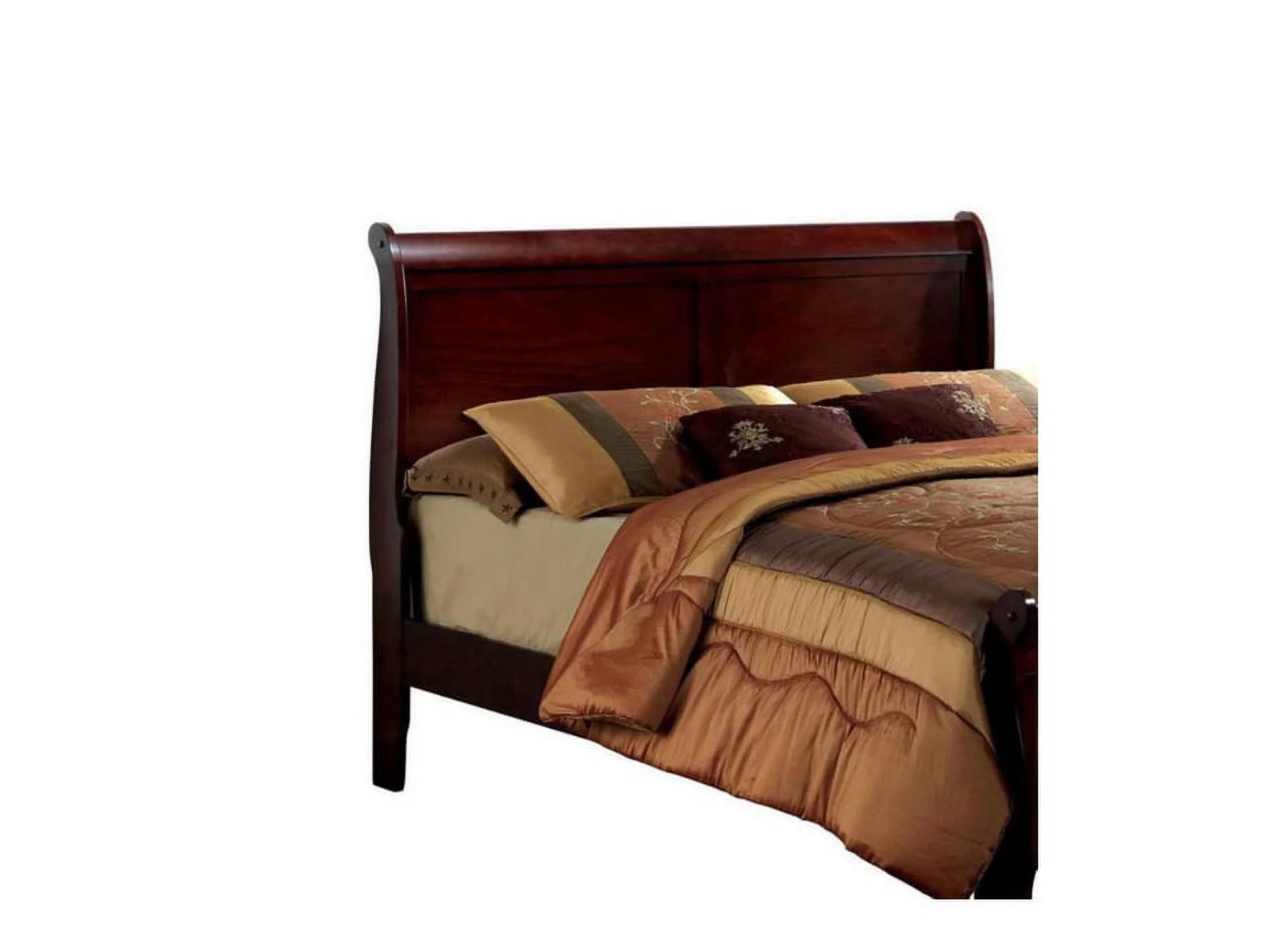 CoSoTower Queen Size Bed Cherry Louis Phillipe Solidwood 1Pc Bed Bedroom Sleigh Bed Bedroom Furniture
