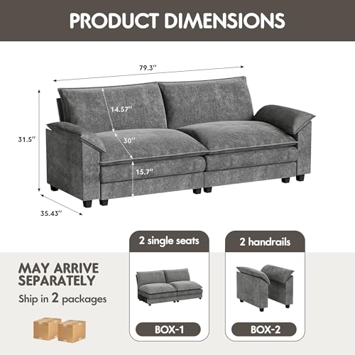 Homall 119" Modular Sectional Sofa, L Shaped Sofa Couch with Reversible Ottoman, DIY Combination Chenille Deep 3-Seat Cloud Couch for Living Room