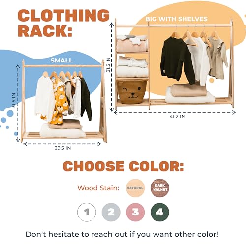 Montessori Teepee Style Clothing Rack Furniture for Toddler Wood Kids Playroom Natural Wooden Nursery Baby Neutral Room Storage Clothes Shelf Kids