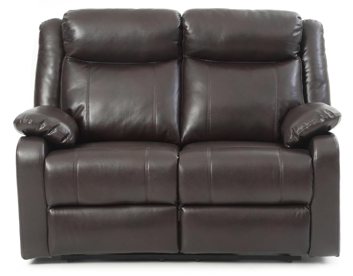 Glory Furniture Ward Faux Leather Double Reclining Loveseat in Dark Brown