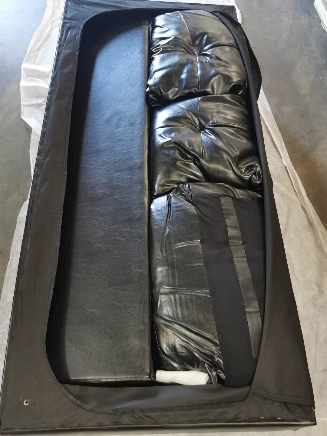 Sectional 3 PC set Black Faux Leather Right -Facing Chaise with Storage Ottoman