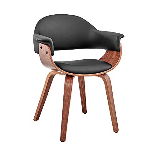 Armen Living Adalyn Faux Leather and Wood Dining Room Accent Chair, Cream/Walnut 19D x 25W x 30H in