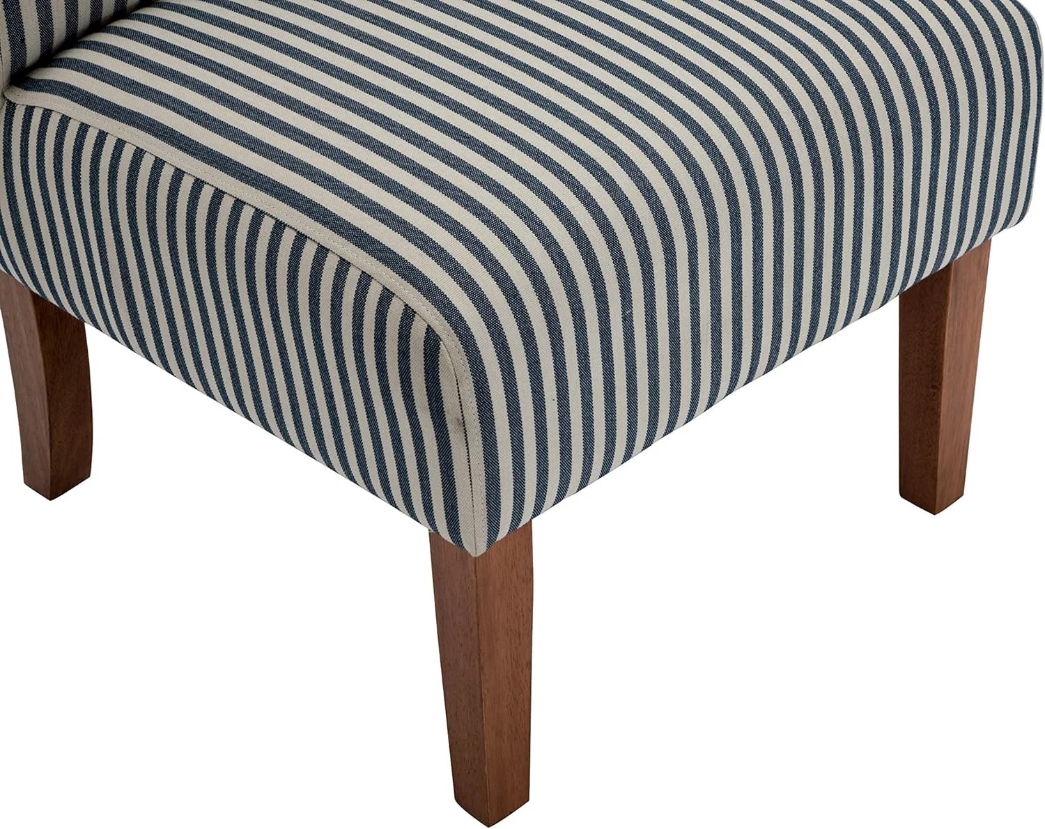 Classic Armless Slipper Accent Chair With Wood Legs, Navy And White Stripe Fabric