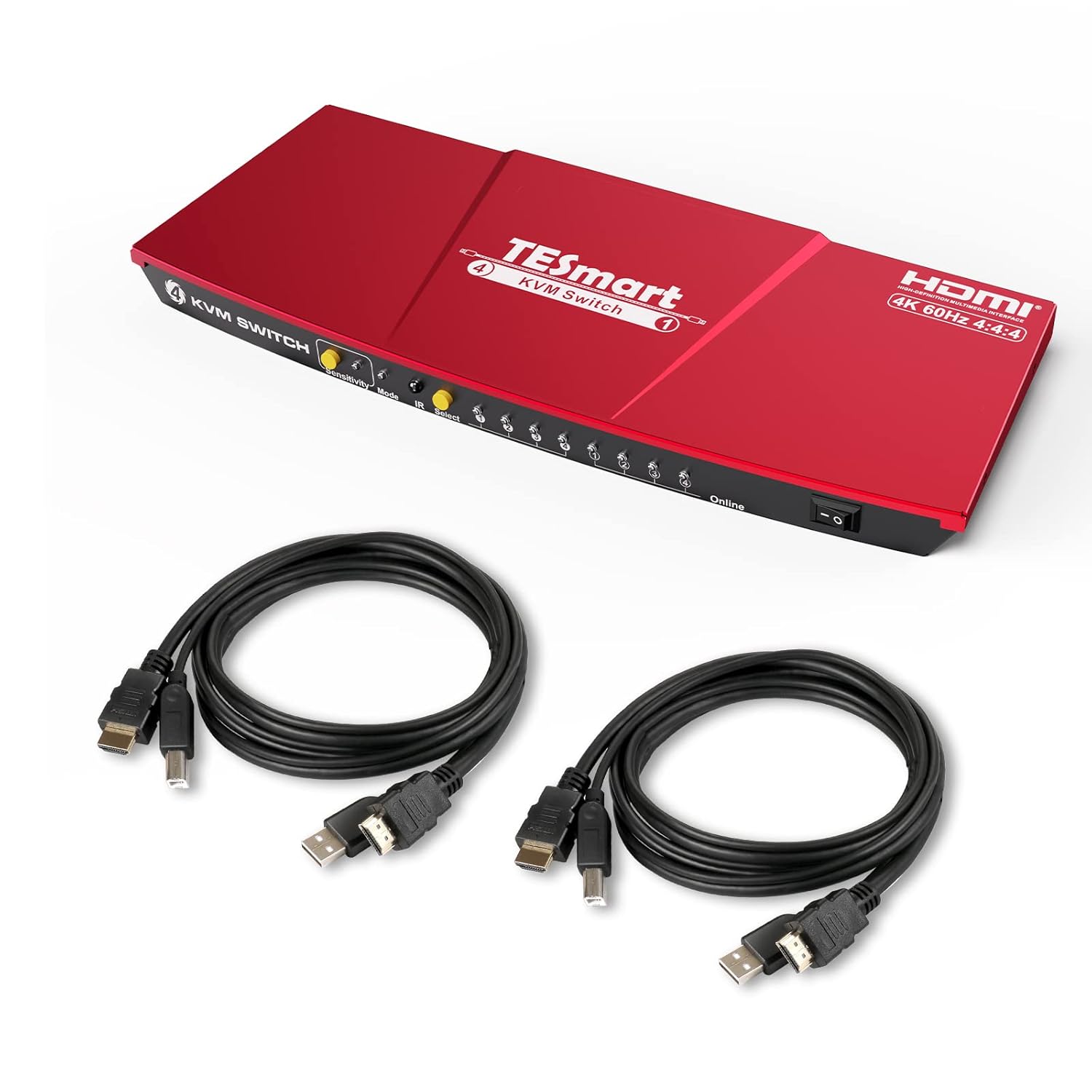 TESmart Newest HDMI KVM Switch 4 Port 4K@60Hz Ultra HD 4x1 with 2 Pcs 5ft KVM Cables Supports Keyboard & Mouse Pass Through USB 2.0 Device (Black)