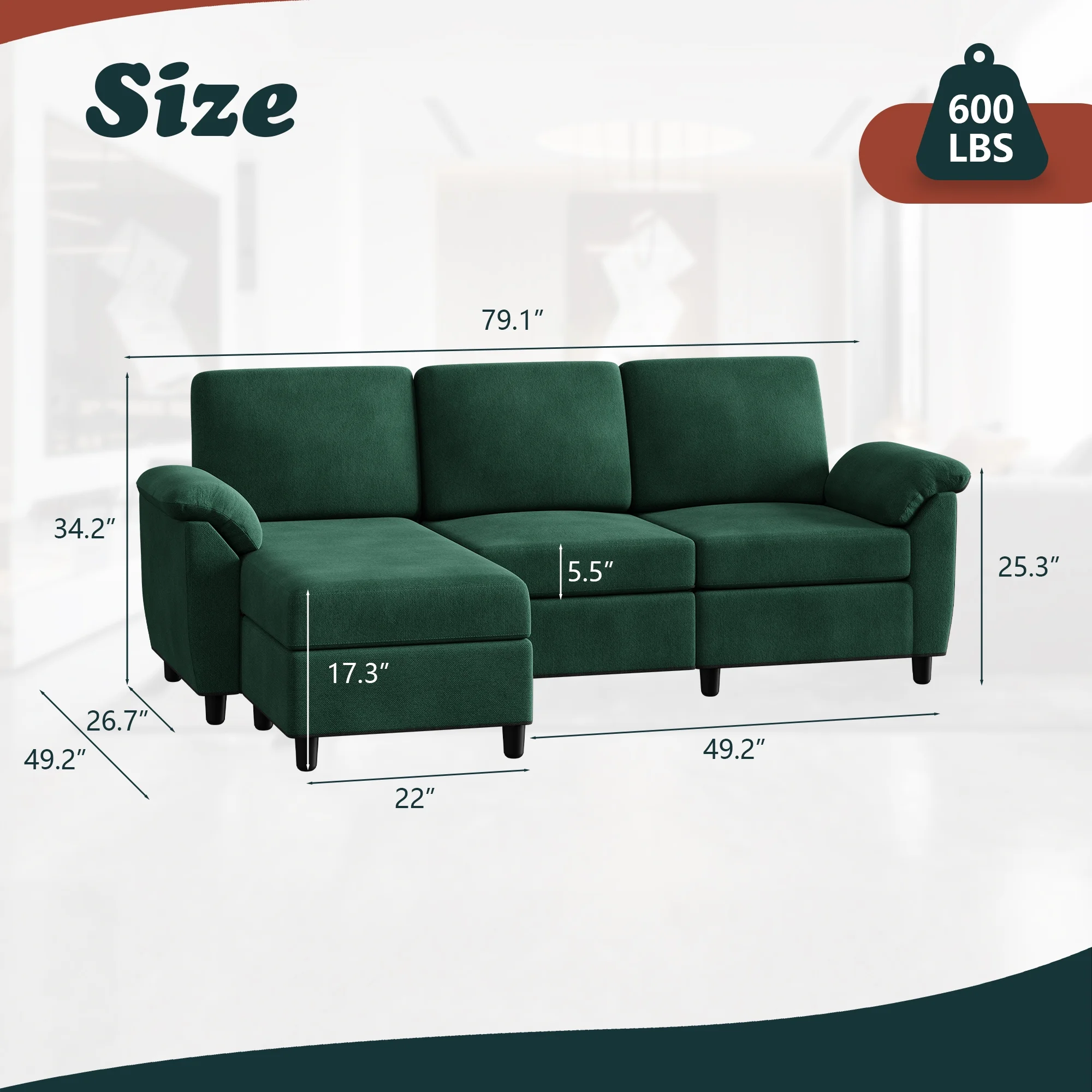 Walsunny 79 Convertible Sectional Sofa Couch,Linen Fabric L Shaped Sofa with Removable Pillows Dark Gray