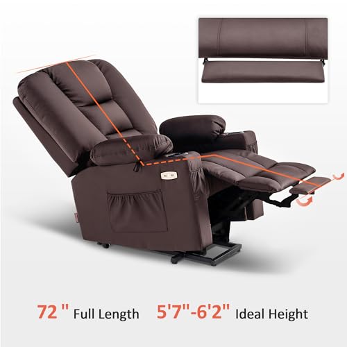 MCombo Small Power Lift Recliner Chair with Massage and Heat for Petite People, Cup Holders, USB Ports, Side Pockets, Faux Leather 7569 (Small