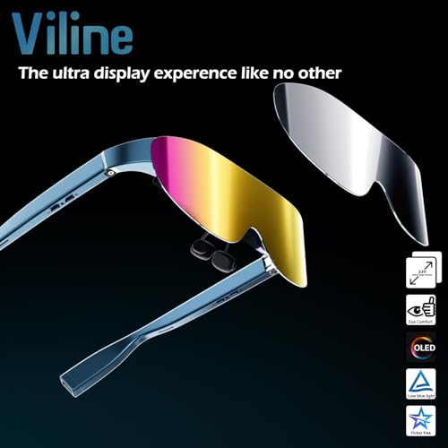 AR/XR Glasses-VILINE Smart Glasses for Gaming Headset Video Display Glasses Myopia Adjustment 1800 Brightness Sunglasses