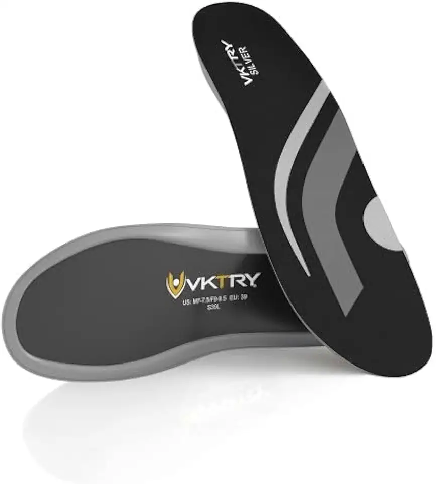 VKTRY Silver Performance Insoles–Carbon Fiber Shock Absorbing Inserts, Non-Cleated Shoes–Improve Explosiveness, Protect Against Injury