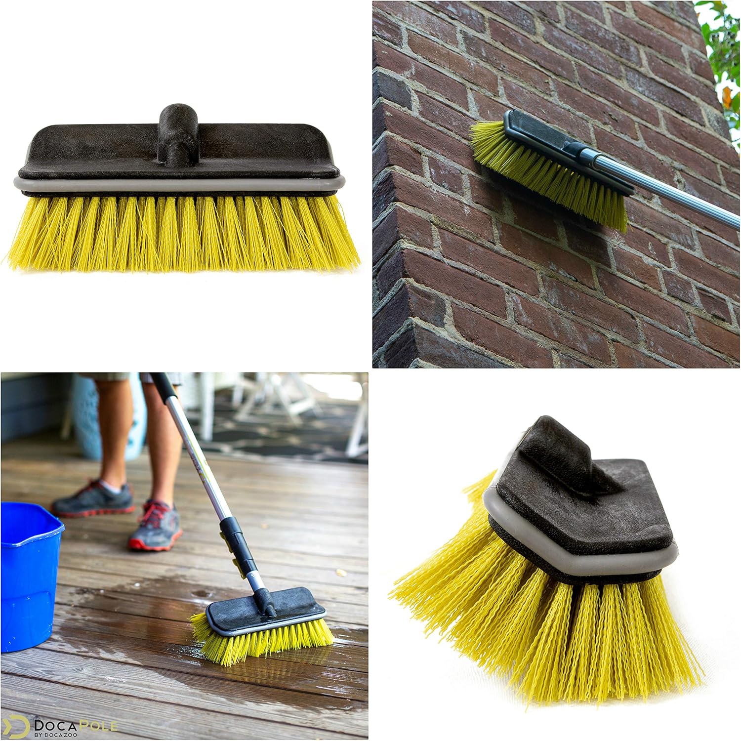 DocaPole 24 Foot High Reach Brush Kit with 6-24 Foot Extension Pole // Brush Kit Includes 3 Brushes // Soft Bristle Car Wash Brush // Medium Bristle