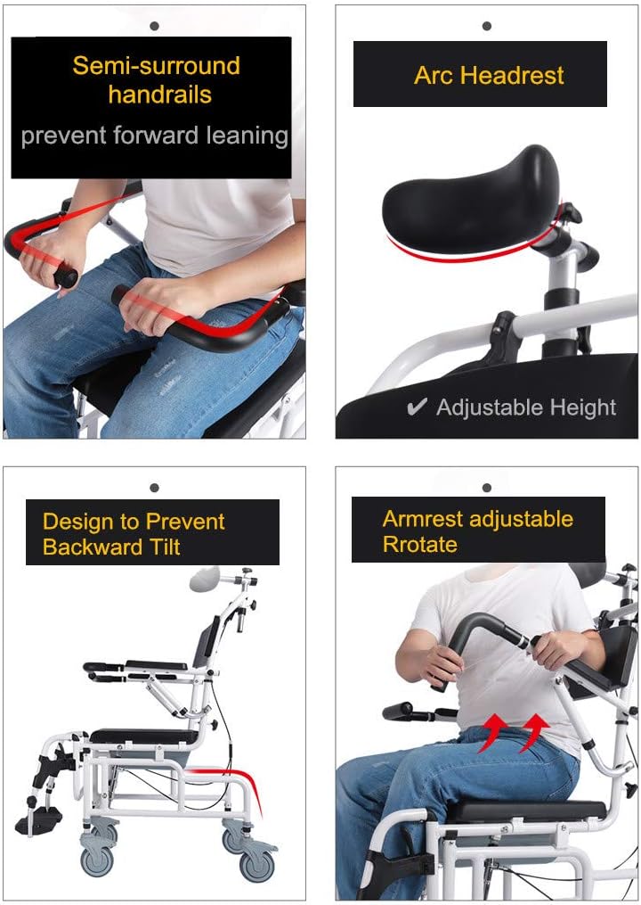 Nurth Tilt-in-Space Reclining Shower/Toilet Commode Chair, with Padded Seat, Back, Armrests. Care 4-in-1 Multifunction Chair