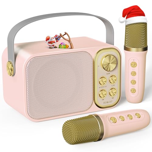Mini Karaoke Machine for Kids with 2 Wireless Microphone, Portable Bluetooth Speaker, Kids Karaoke Machine to Sing Anywhere, for Girls