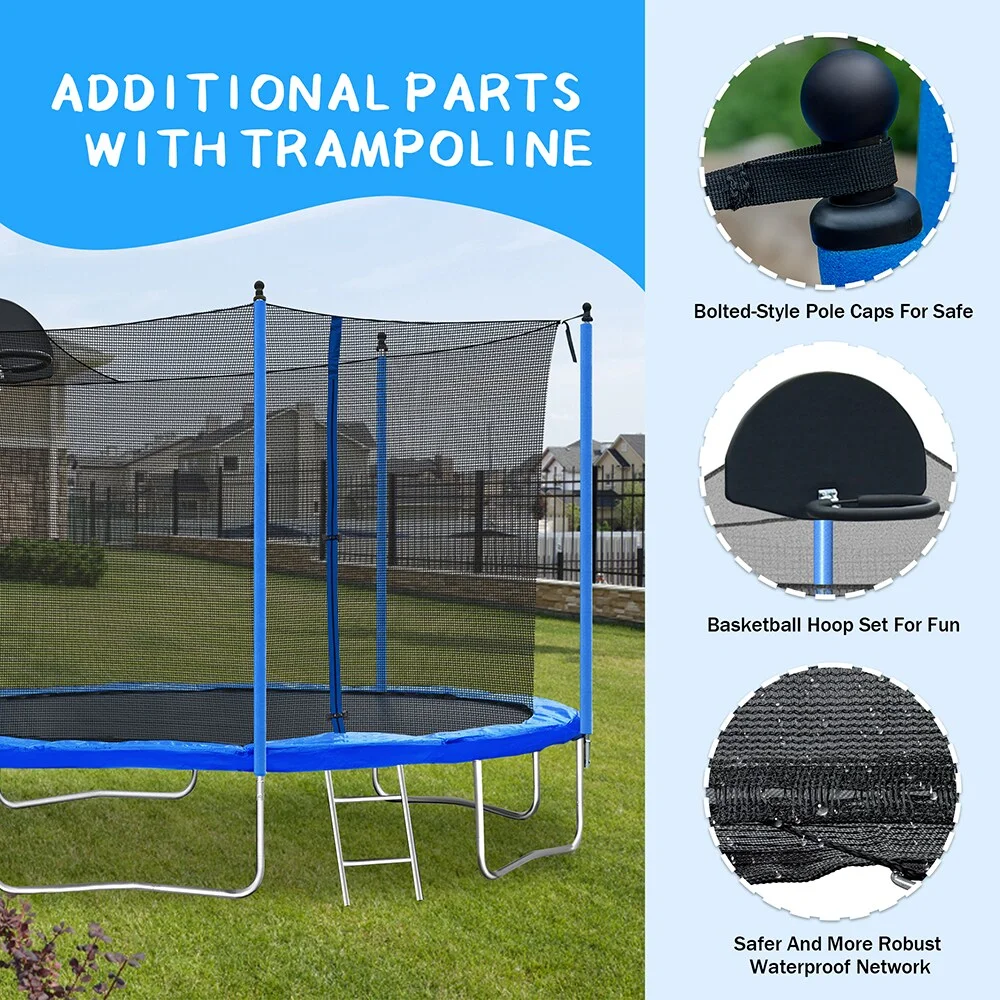 Highsound 12 FT Trampoline for Adults/Kids with Safety Enclosure Net, Basketball Hoop and Ladder