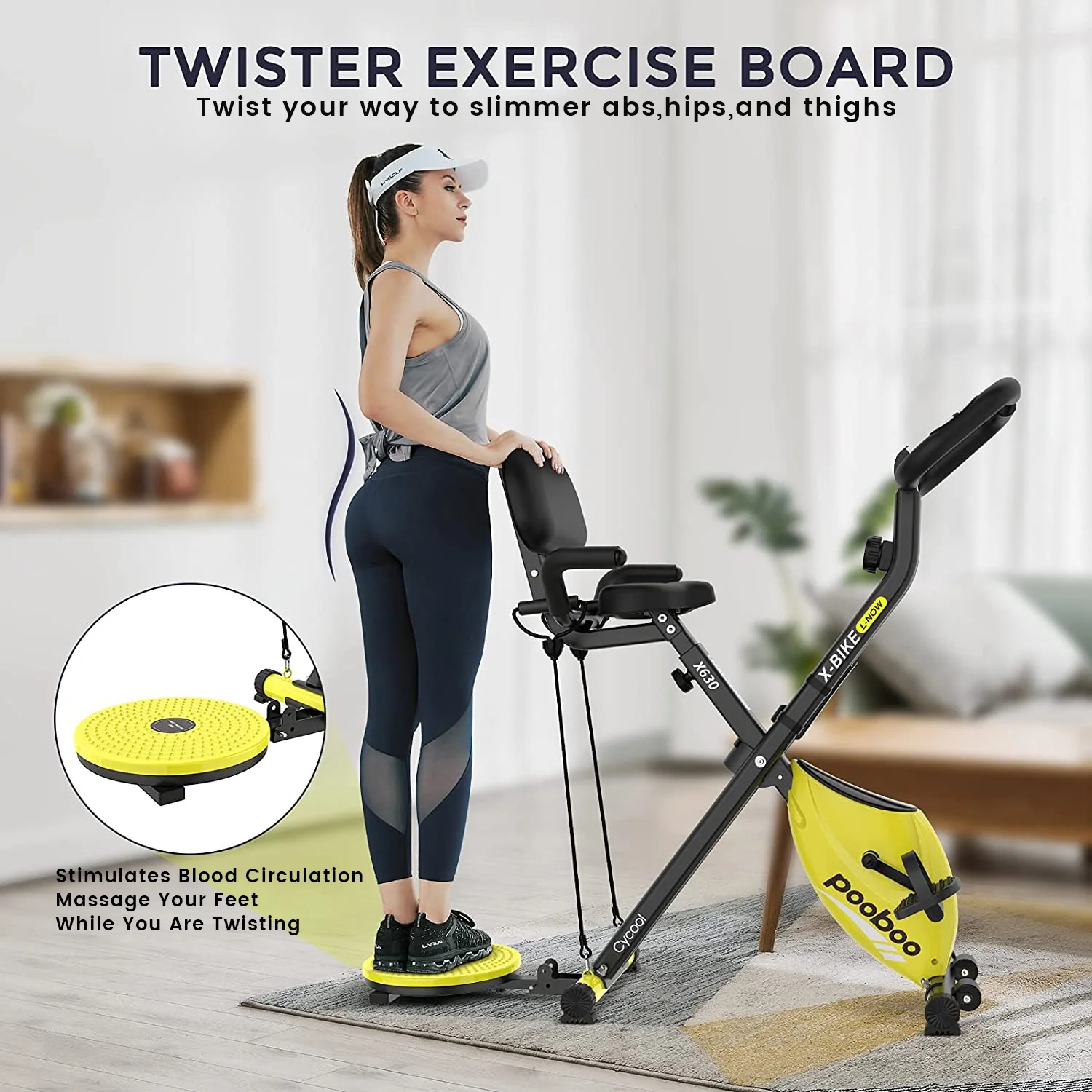 Pooboo 4in1 Folding Exercise Bike Indoor Cycling Bike Stationary Magnetic x Bike Gym Workout 300lb