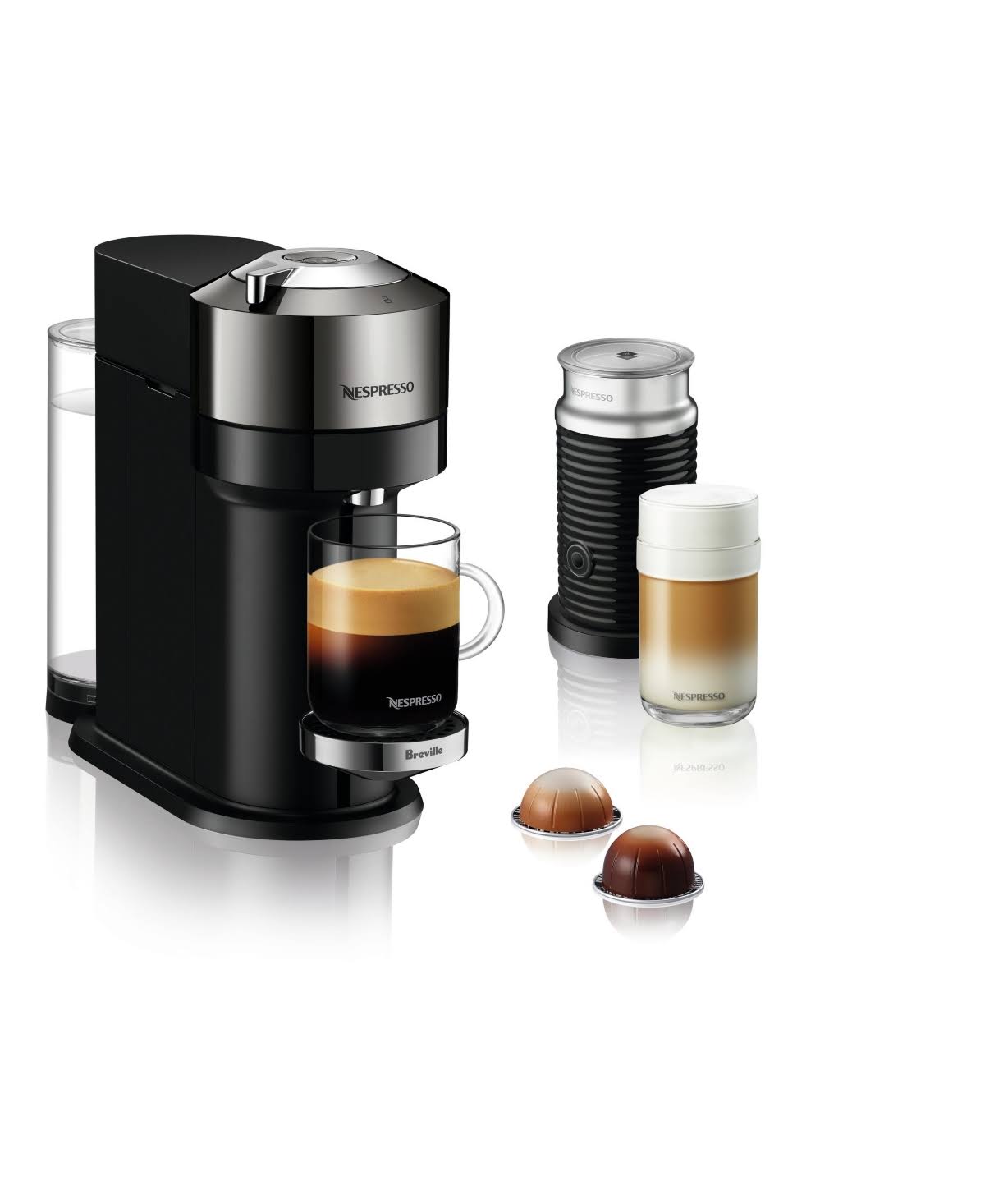 Nespresso Vertuo Next Deluxe by Breville with Aeroccino Milk Frother, Dark Chrome - Black/Dark Chrome