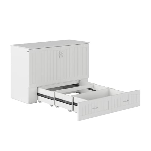 AFI Southampton Queen Murphy Bed Chest with Mattress, Storage, and Built-in Charger in Grey