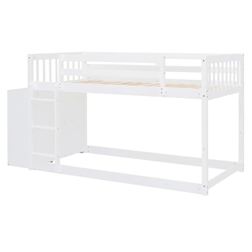 Ball & Cast Full Over Full Bunk Bed with Twin Size Trundle and Built in 4 Drawer,Wood Bunkbed w/Storage Ladder & Slat Support