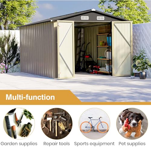 Patiowell 5x3 FT Outdoor Storage Shed, Tool Shed with Sloping Roof and Lockable Door, Metal Shed for Backyard Garden Patio Lawn, Brown