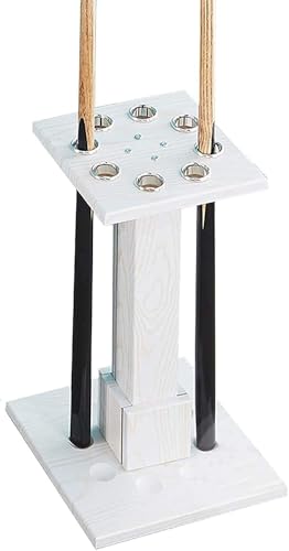 Freestanding White Wooden Pool Cue Rack Stand - Holds 8 Cues, Easy Assembly Billiard Cue Holder, Multi-Functional Storage for Home, Game Room