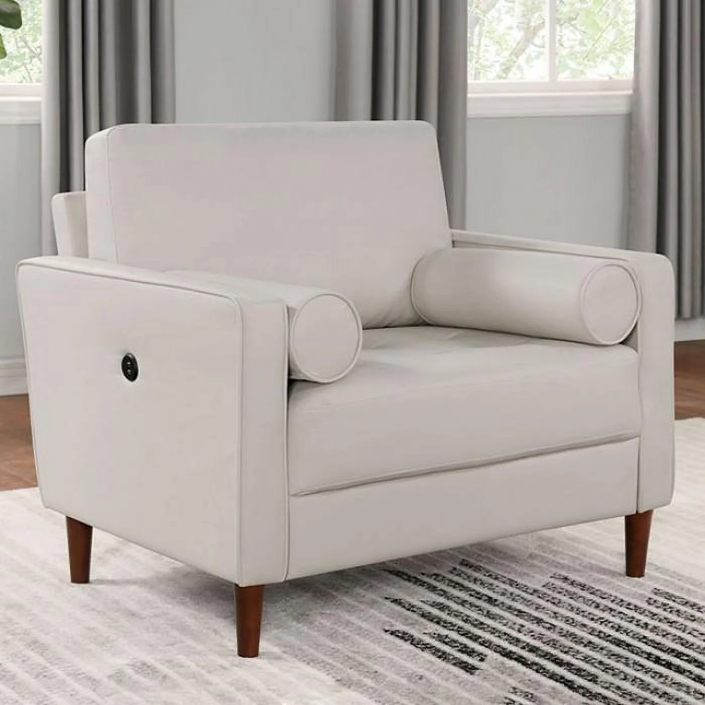 Contemporary Beige Flannelette Living Room Set 3pcs FOA Kassel
