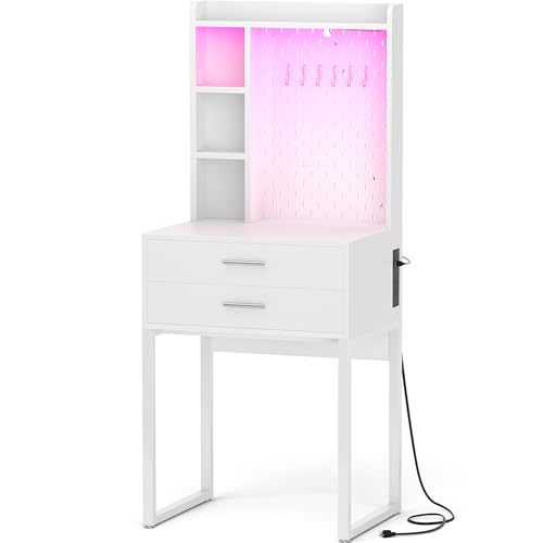 Vanity Desk with 4 Storage Drawers - Modern Makeup Vanity Table with Charging Station