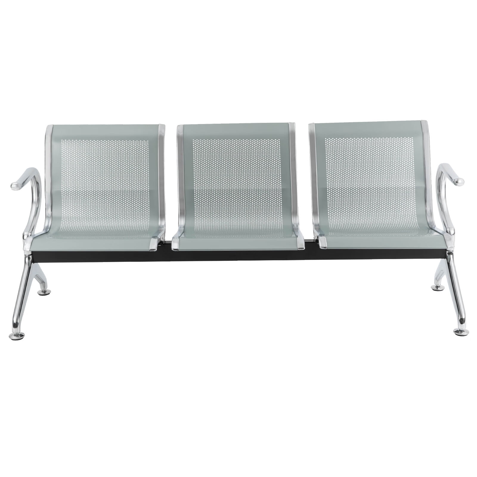 Aiqidi 3-Seat Waiting Room Chair with Arms Airport Reception Bench Guest Chair for Office Business Hospital Bank Market Silver