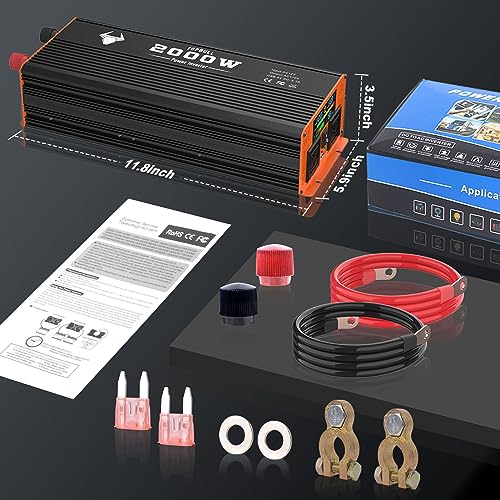 3000 Watt Power Inverter, Car/Home 12V DC to 110V AC Converter, with LED Display, Dual AC Outlets, USB Port, Dual Smart Fans, Cables Included