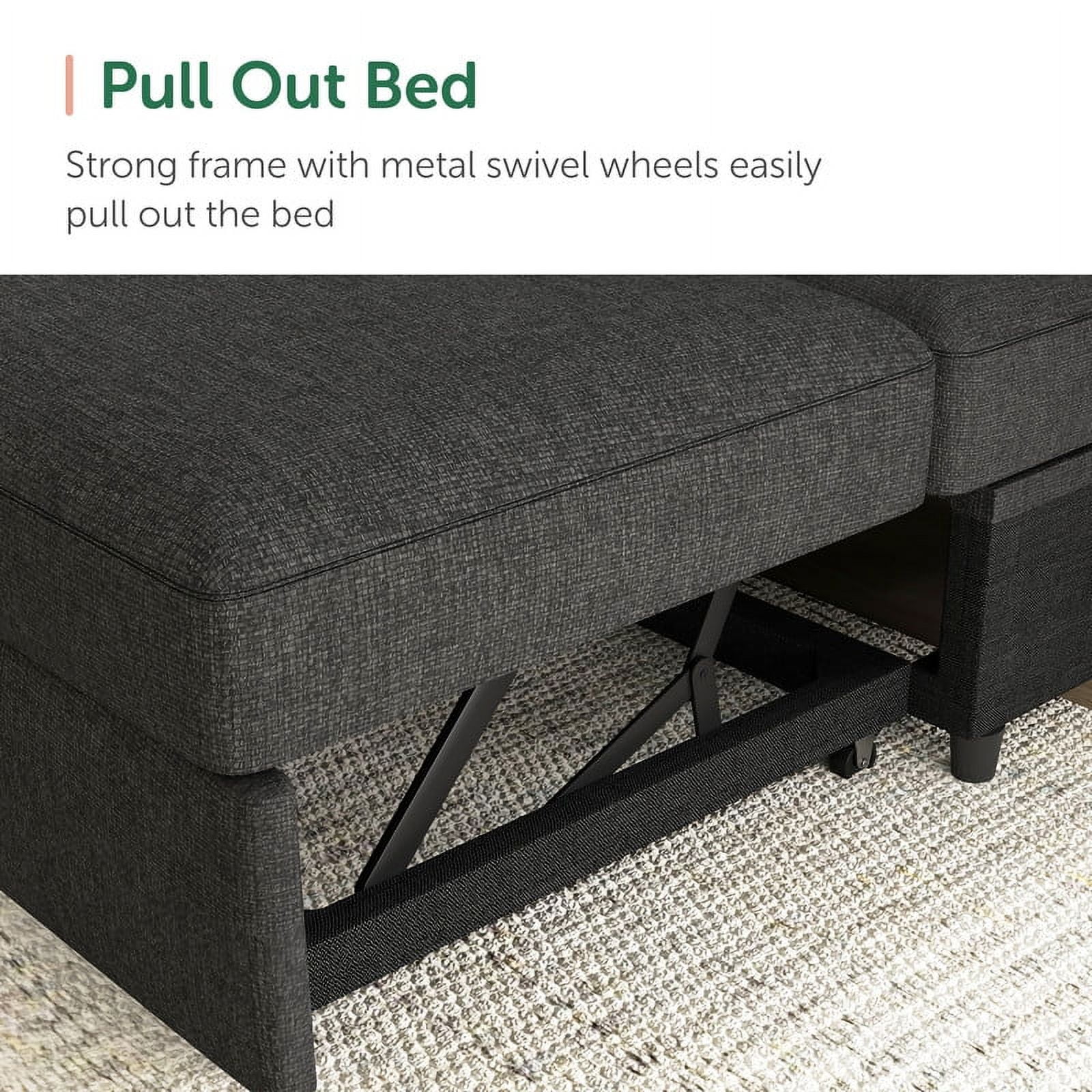 HONBAY Modern Convertible Sleeper Sectional Sofa Couch with Pull-out Bed and Storage Chaise, Dark Grey - Curated Treasures Market