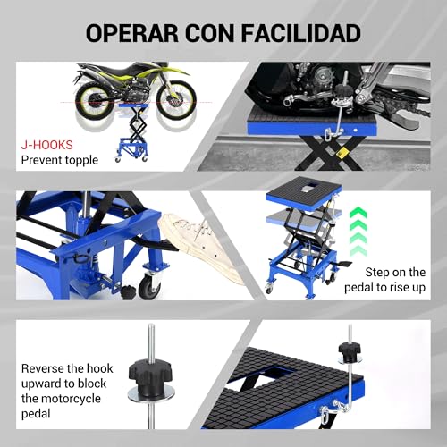 Hydraulic Motorcycle Lift Jack 350LBS, Foot Operated Scissor Lift Table for ATV Dirt Bike, Heavy-Duty Steel Stand with Safety Lock & Wheels