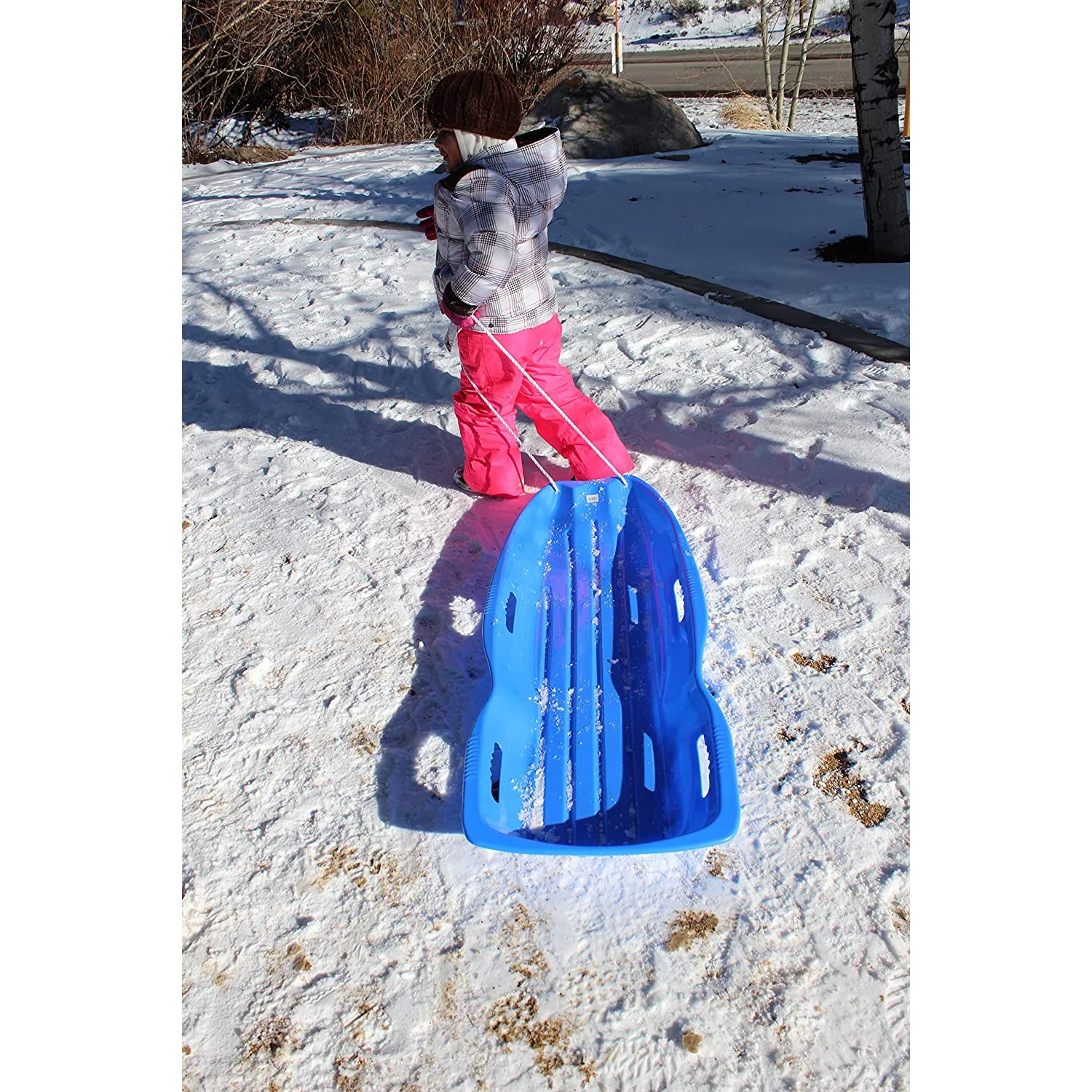 Slippery Racer Downhill Xtreme Adults and Kids Toboggan Snow Sled, Blue
