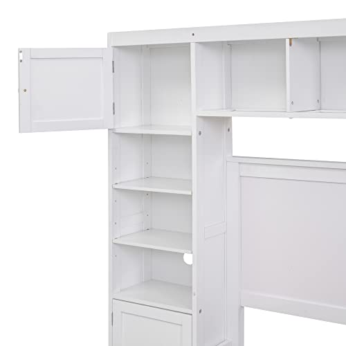 SOFTSEA Full Murphy Bed Wall Beds, Wood White Cabinet Bed 61.5” Foldable Platform Bed with Shelf for Guest Room