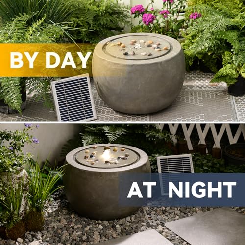 Garden Water Fountain Outdoor Large Round Bubbler Water Feature Indoor with Lights & Pump and Pebbles Concrete Effect for Patio Pool Pond Yard Home