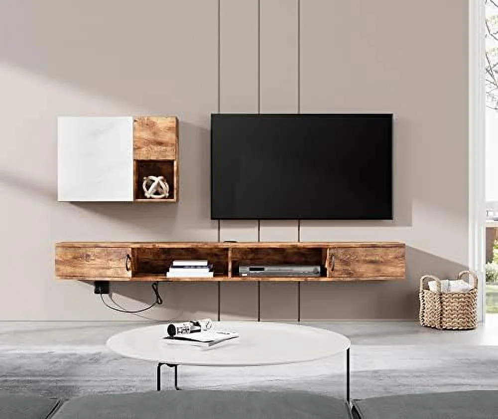 HJZUINIUNIU Audio Video Shelving Wall Mounted Floating TV Stand Wood TV Media Console Floating Entertainment Center Desk with  TV  Console for Living