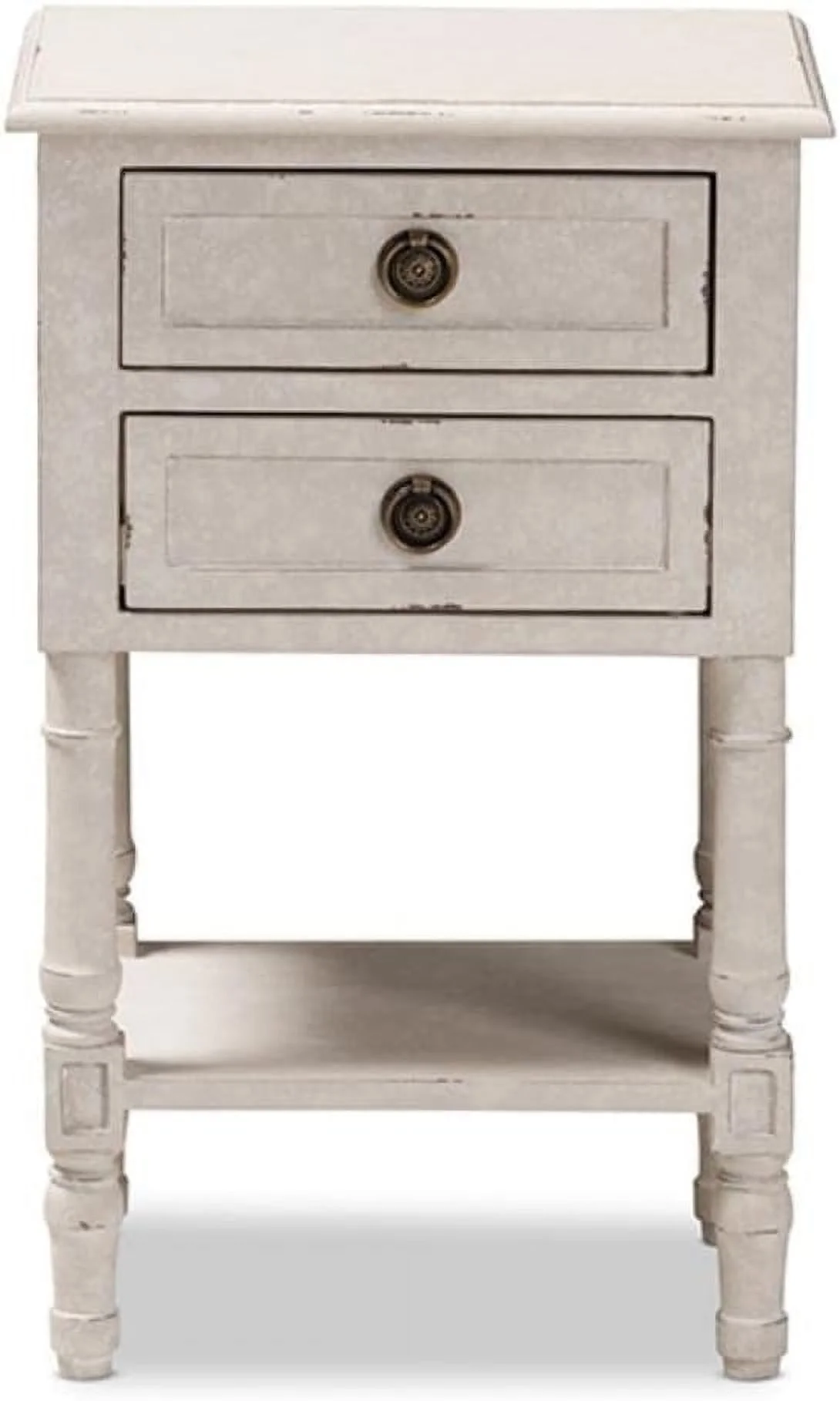 Lenore Country Cottage Farmhouse Whitewashed 2-Drawer Nightstand