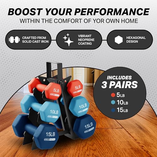 HolaHatha Neoprene Dumbbell Free Hand Weight Set with Rack, Ideal for Home Exercises to Gain Tone and Definition